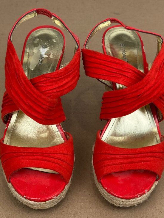 Shoes - Style & Co. Red Criss-Cross Espadrille Wedge Sandals Women's Size 8